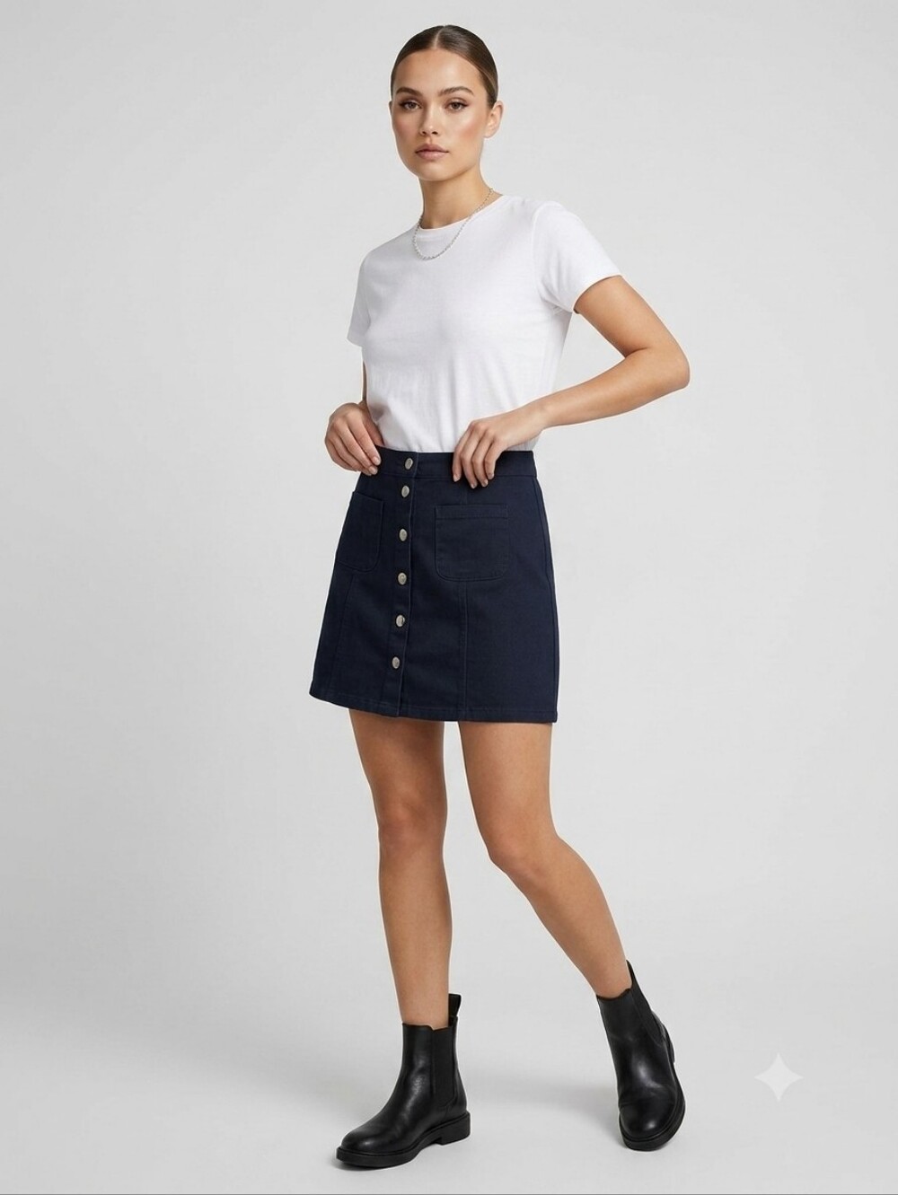 ​BDG Urban Outfitters Dark Navy Snap Front A-Line Mini Skirt L